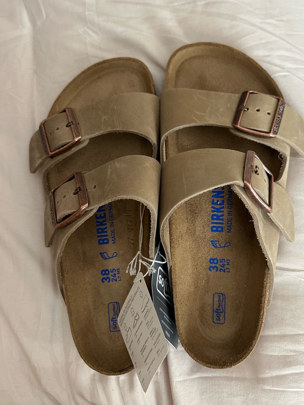Birkenstock Arizona Sandals in Taupe with Copper Buckles